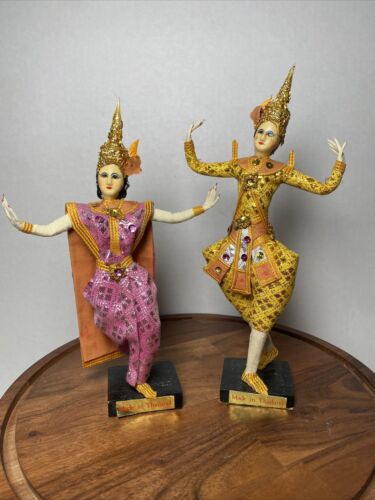 Set Of 2 - Vintage - Thailand - Dancers - Man & Woman - Ornate Costumes