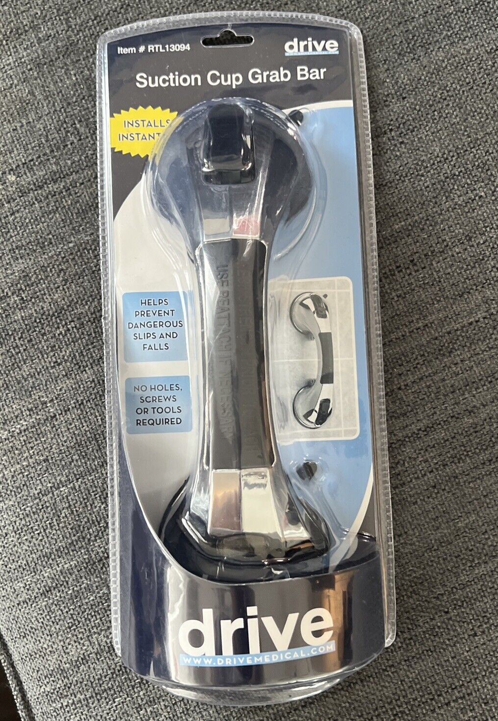 Brand New Drive Suction Cup Grab Bar, 12", Chrome And Black
