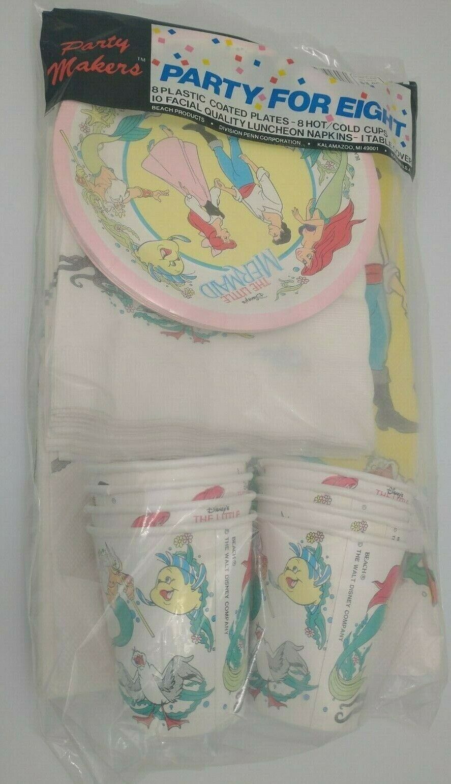 Vintage The Little Mermaid Party Decor  For 8 Plates, Napkins Table Cover Disney