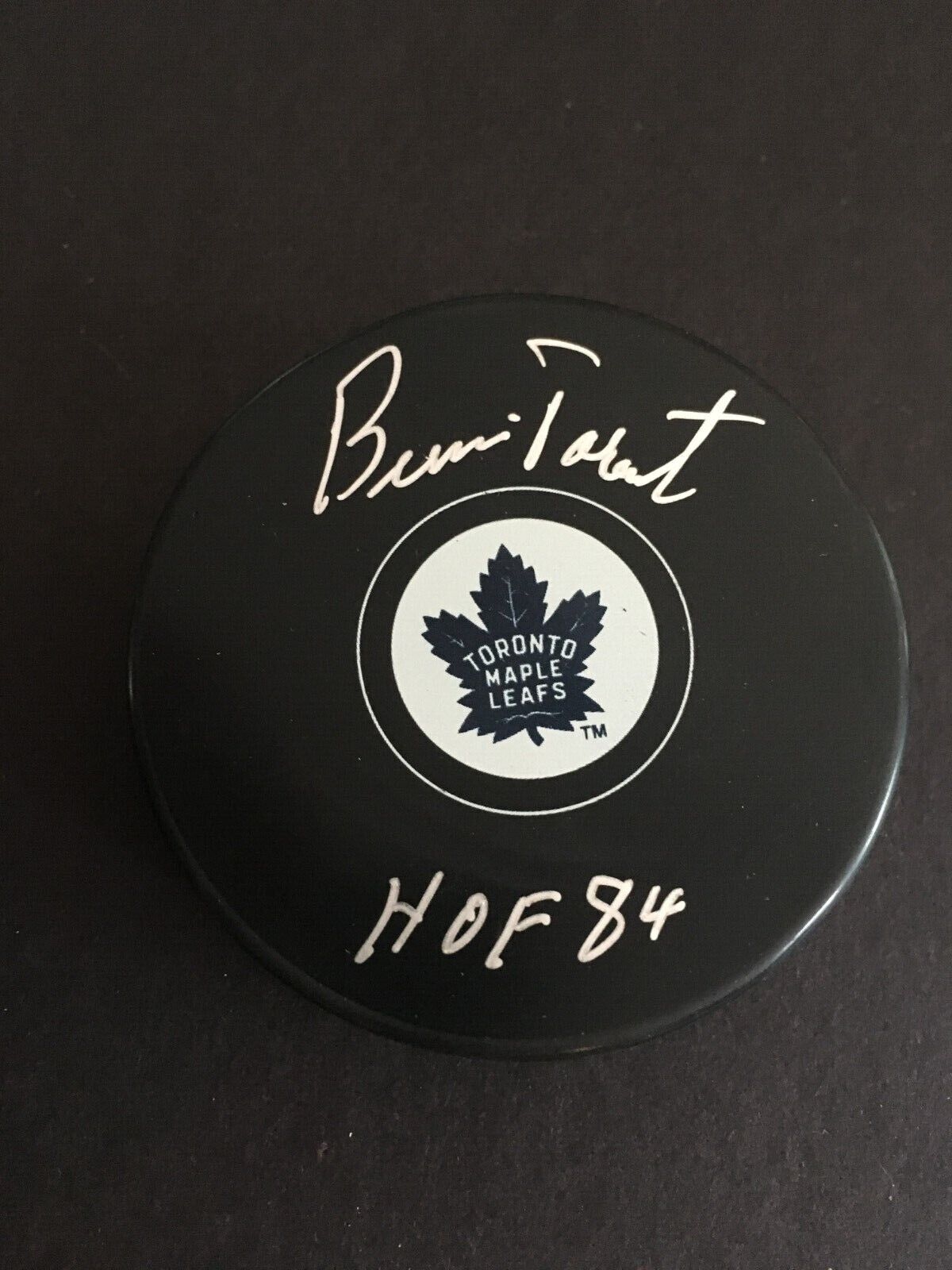 Bernie Parent Autographed Maple Leafs Puck  J.s.a. Authenticated