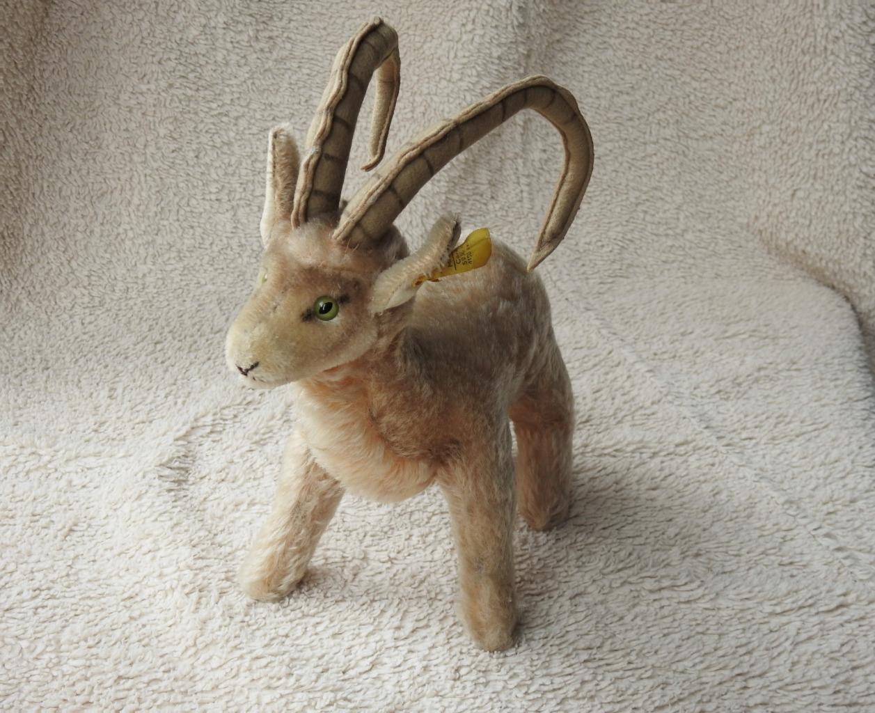 Steiff 1968 Mohair Steinbock Rocky Capricorn Goat 1620/28 Button & Id 11" 28cm